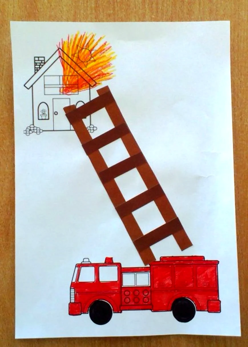 Аппликация пожарная лестница в младшей группе