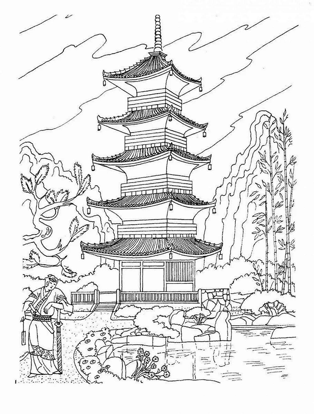 Архитектура Японии храм пагода рисунок