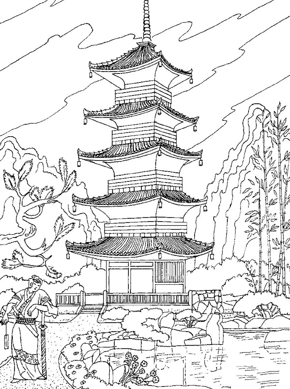 Архитектура Японии храм пагода рисунок