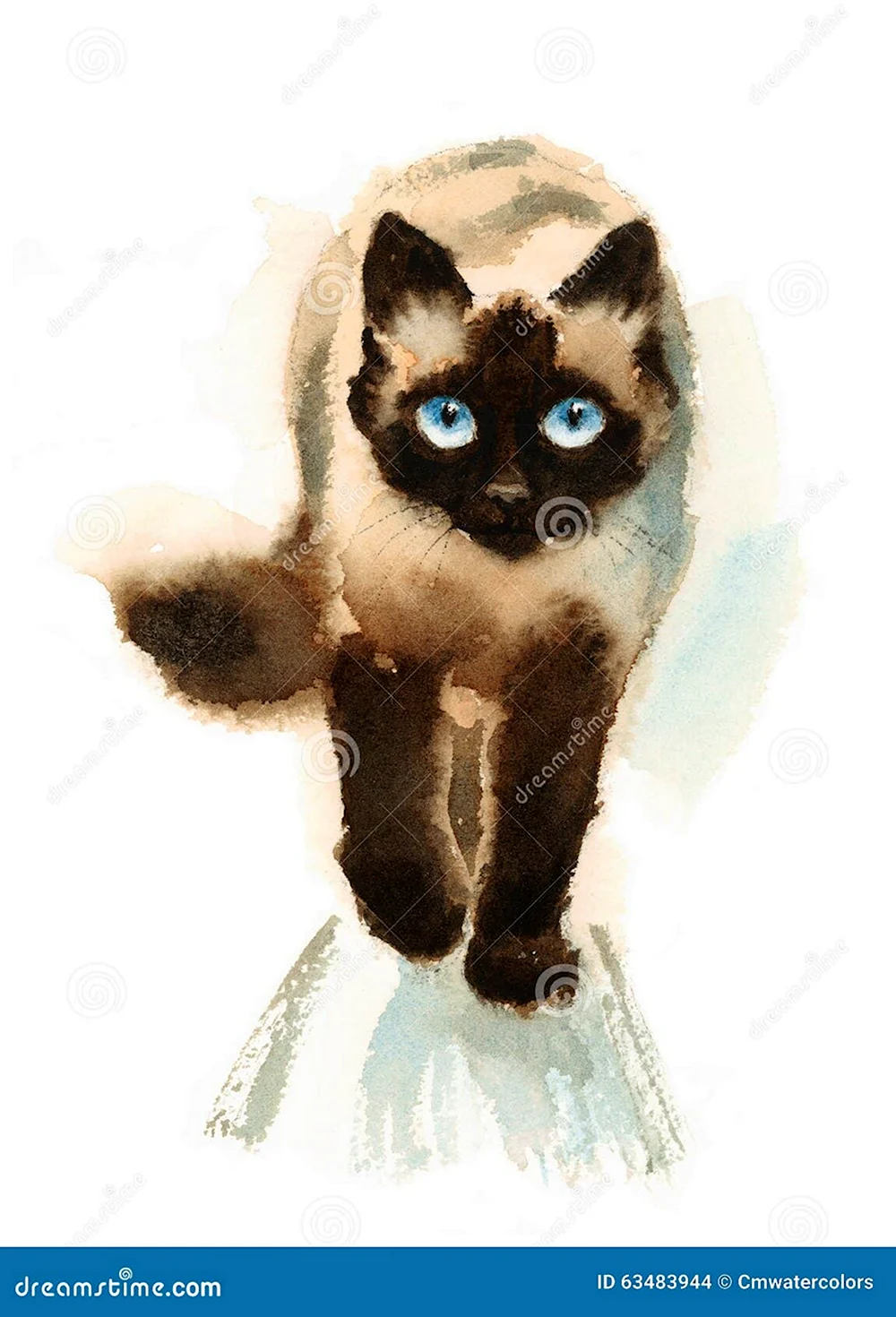 Арт Сиамская кошка с зелеными глазами