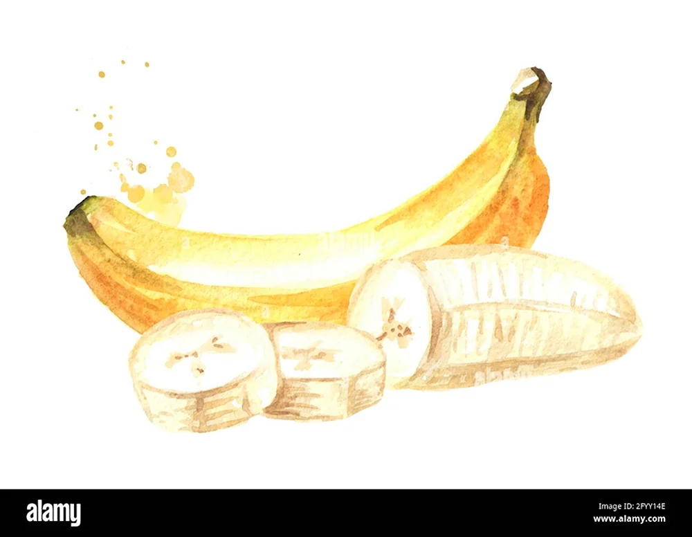 Банан акварелью на белом фоне