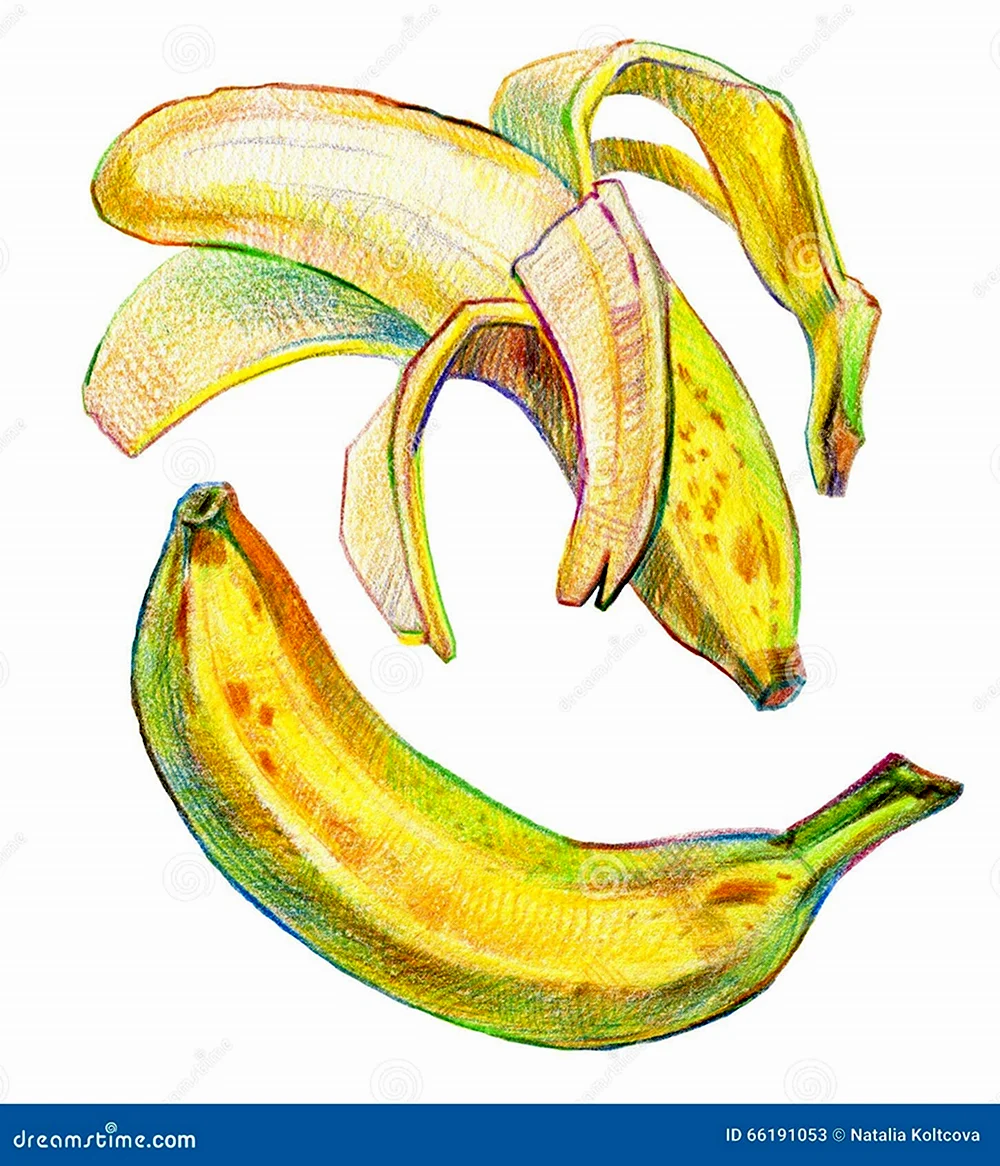 Банан цветными карандашами