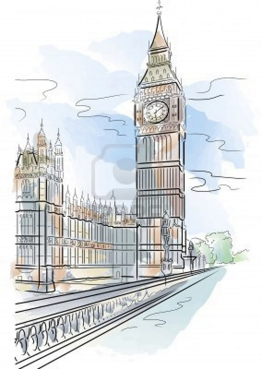 Башня Биг Бен в Лондоне нарисованная
