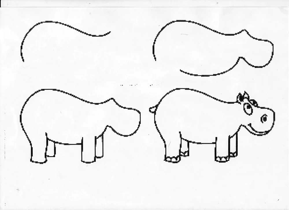 Бегемот поэтапное рисование для детей