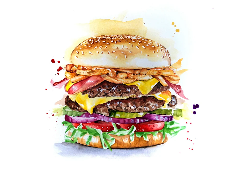 Фуд рисунок. Бургер рисунок. Гамбургер акварель. Бургер акварелью. Гамбургер рисунок.