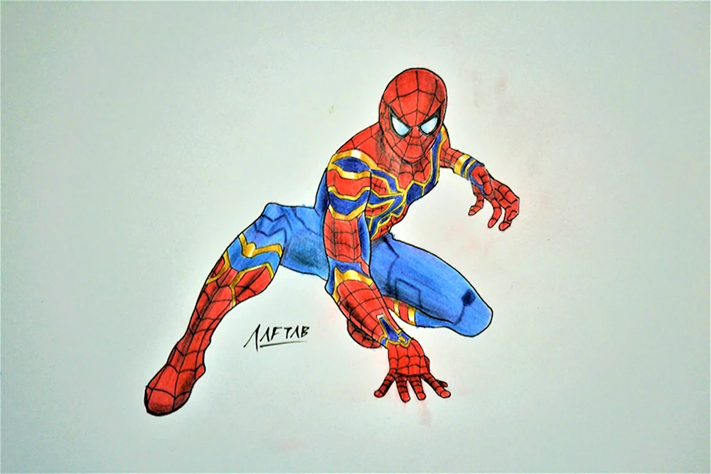Человек-паук рисунок карандашом цветной