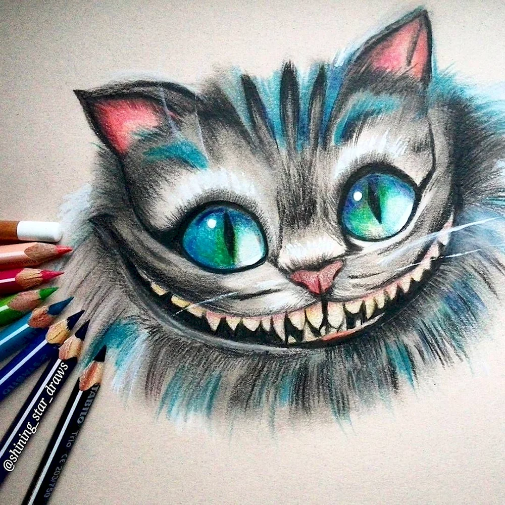 Чеширский кот цветными карандашами