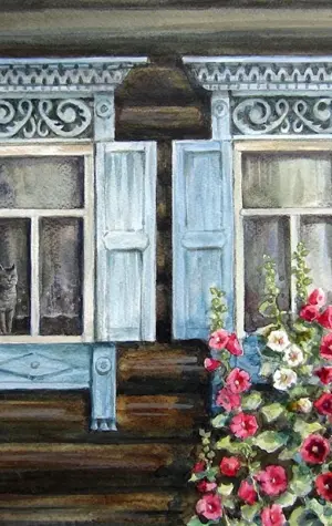 Деревенские окна с наличниками