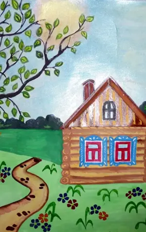 Деревенский домик рисунок