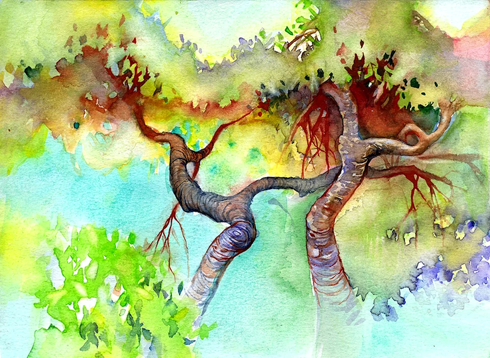 Деревья акварелью