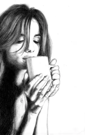 Девушка с кофе карандашом