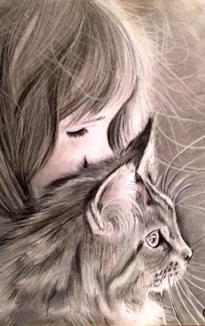 Девушка с котом иллюстрация