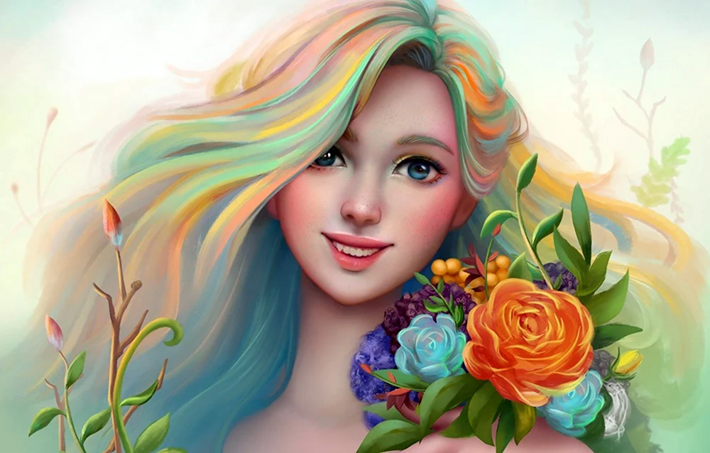 Девушка с цветами рисунок