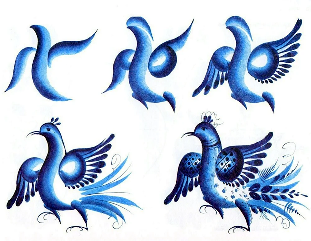 Элементы гжельской росписи птица