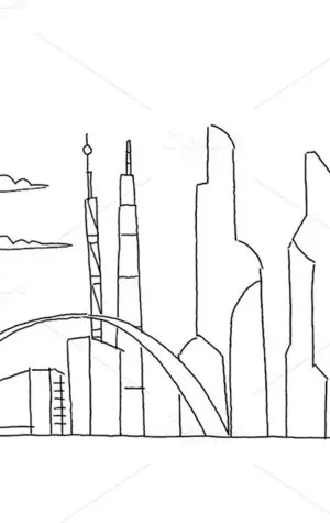 Эскиз города будущего карандашом