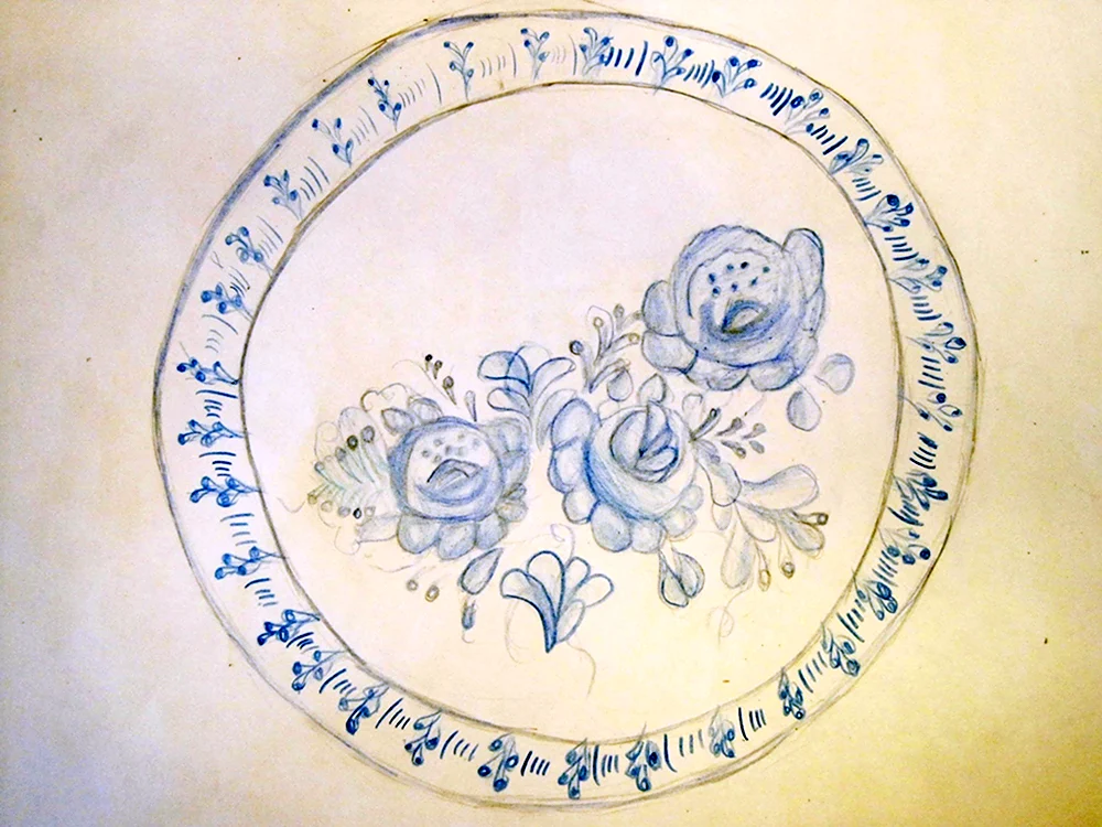 Эскиз росписи Гжельского фарфора