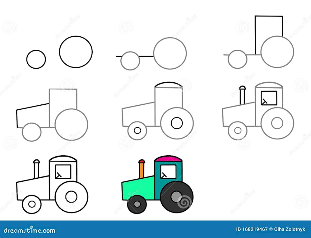 Эскиз трактор из простых геометрических форм