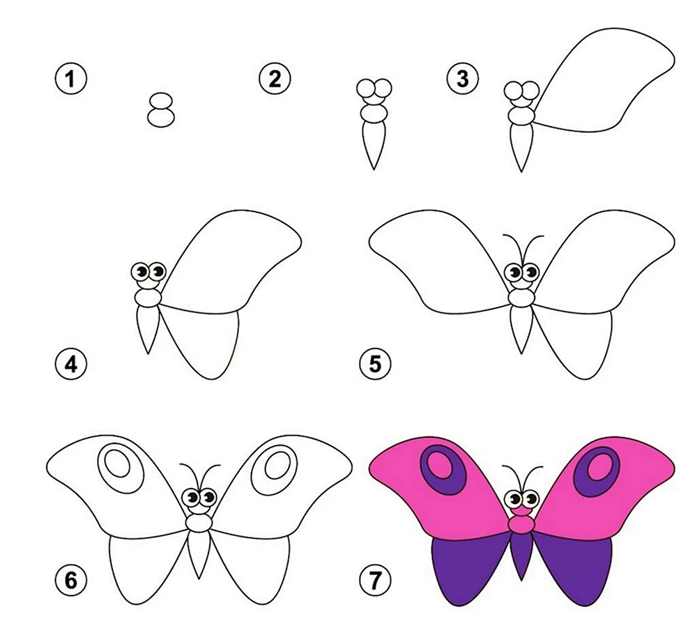 Этапы рисования бабочки для детей