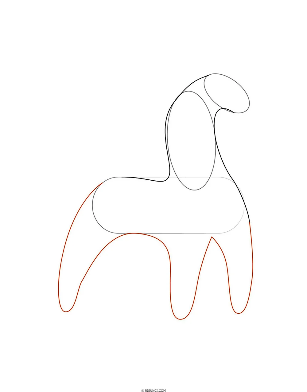Этапы рисования дымковского коня