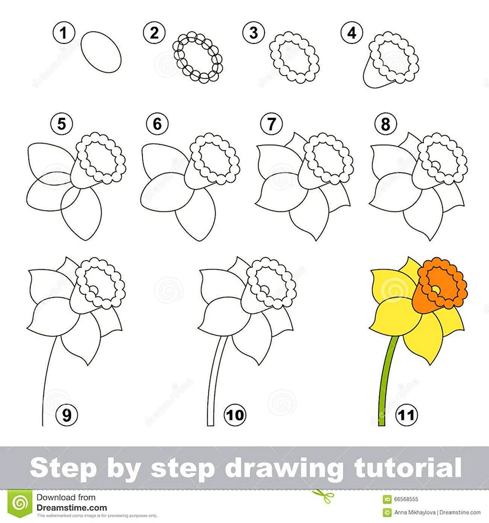 Этапы рисования цветов для детей