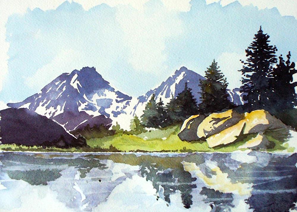 Горы Швейцарии акварель