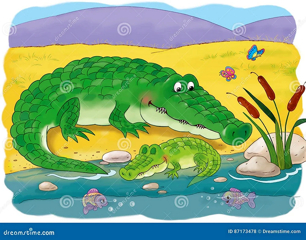 Иллюстрация крокодила в Африке детская