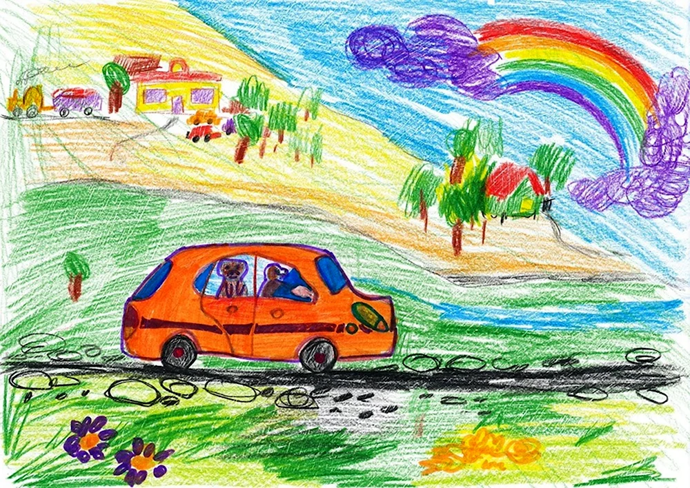 Иллюстрация путешествие на машине с детьми