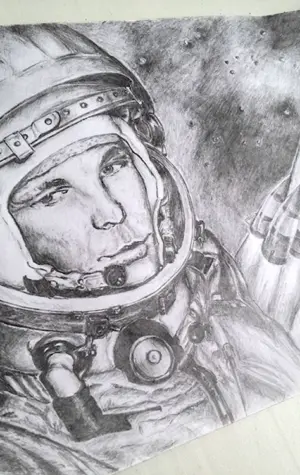 Юрий Гагарин портрет карандашом