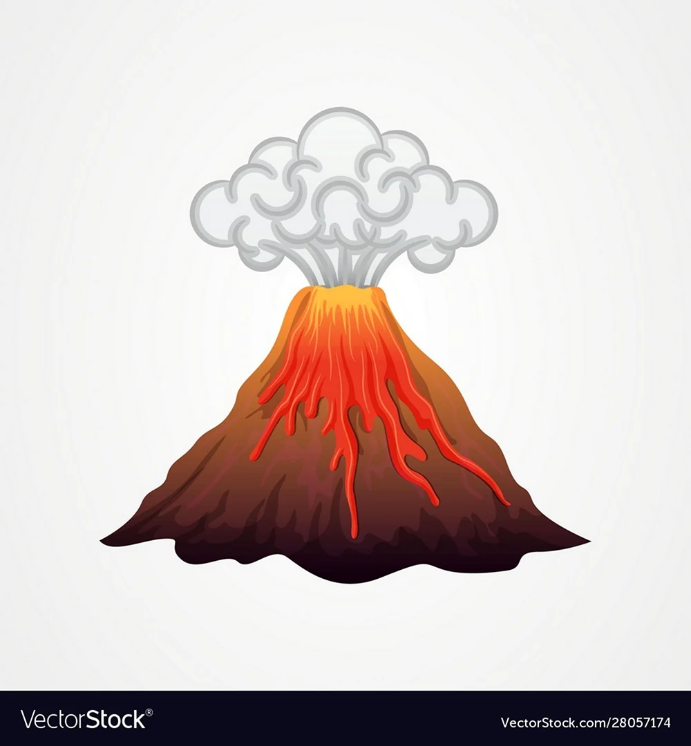 Извержение вулкана на белом фоне
