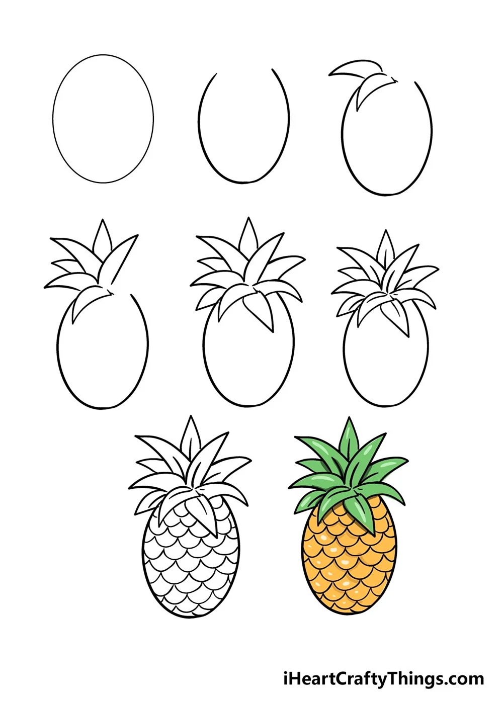 Как нарисовать ананас легко и просто для детей 8 лет