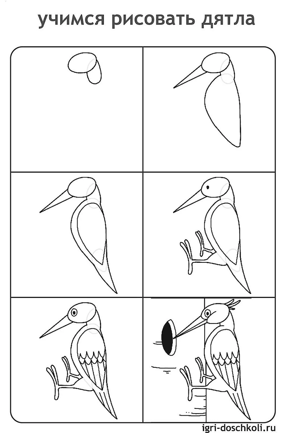 Как нарисовать дятла