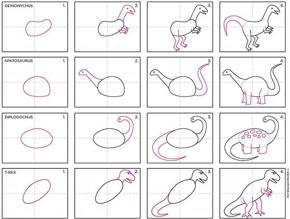 Как нарисовать динозавра поэтапно