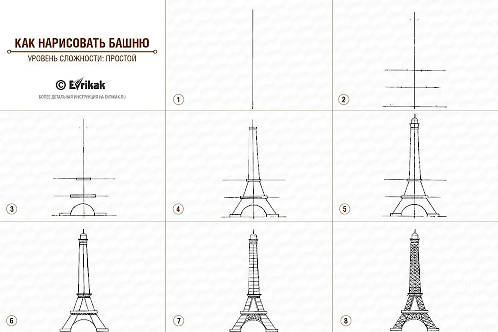 Как нарисовать Эйфелеву башню поэтапно