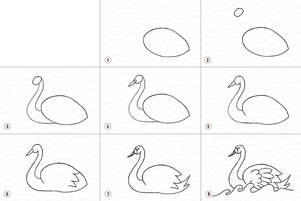 Как нарисовать лебедей на озере поэтапно