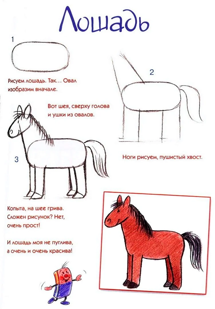 Как нарисовать лошадь пошагово для детей
