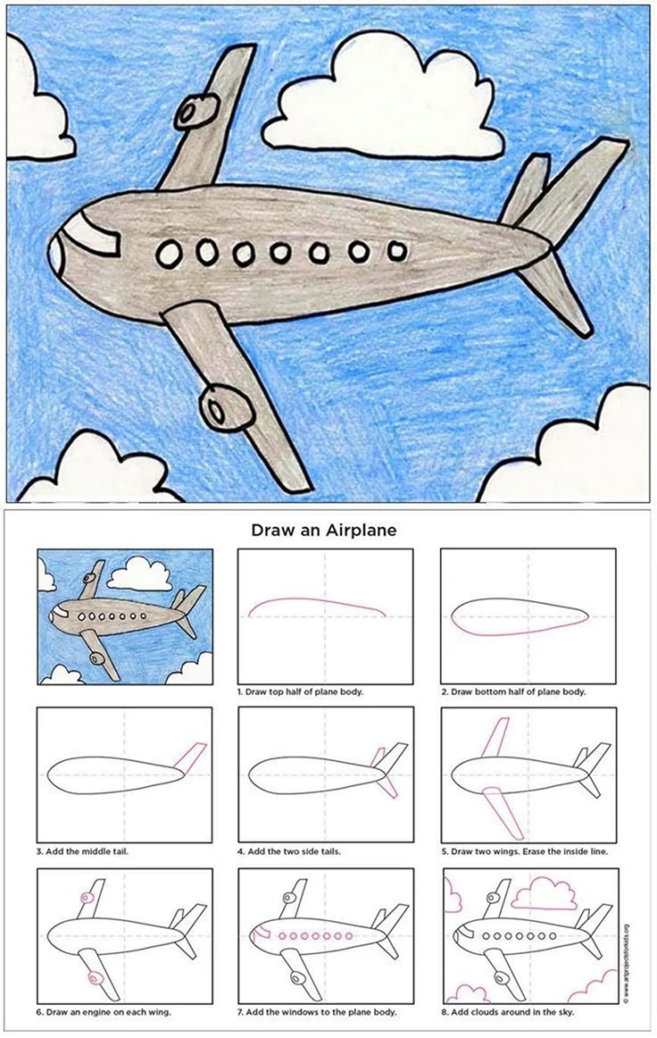 Как рисовать самолет сбоку
