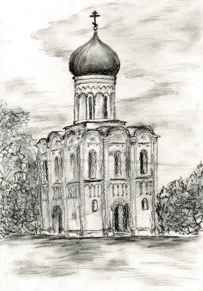 Храм Покрова на Нерли поэтапное рисование