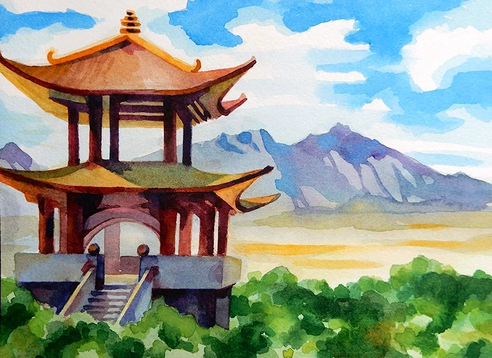 Китайская живопись пагода