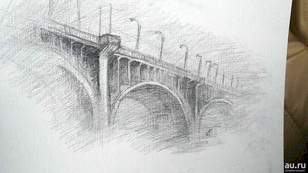 Коммунальный мост Красноярск рисунок карандашом