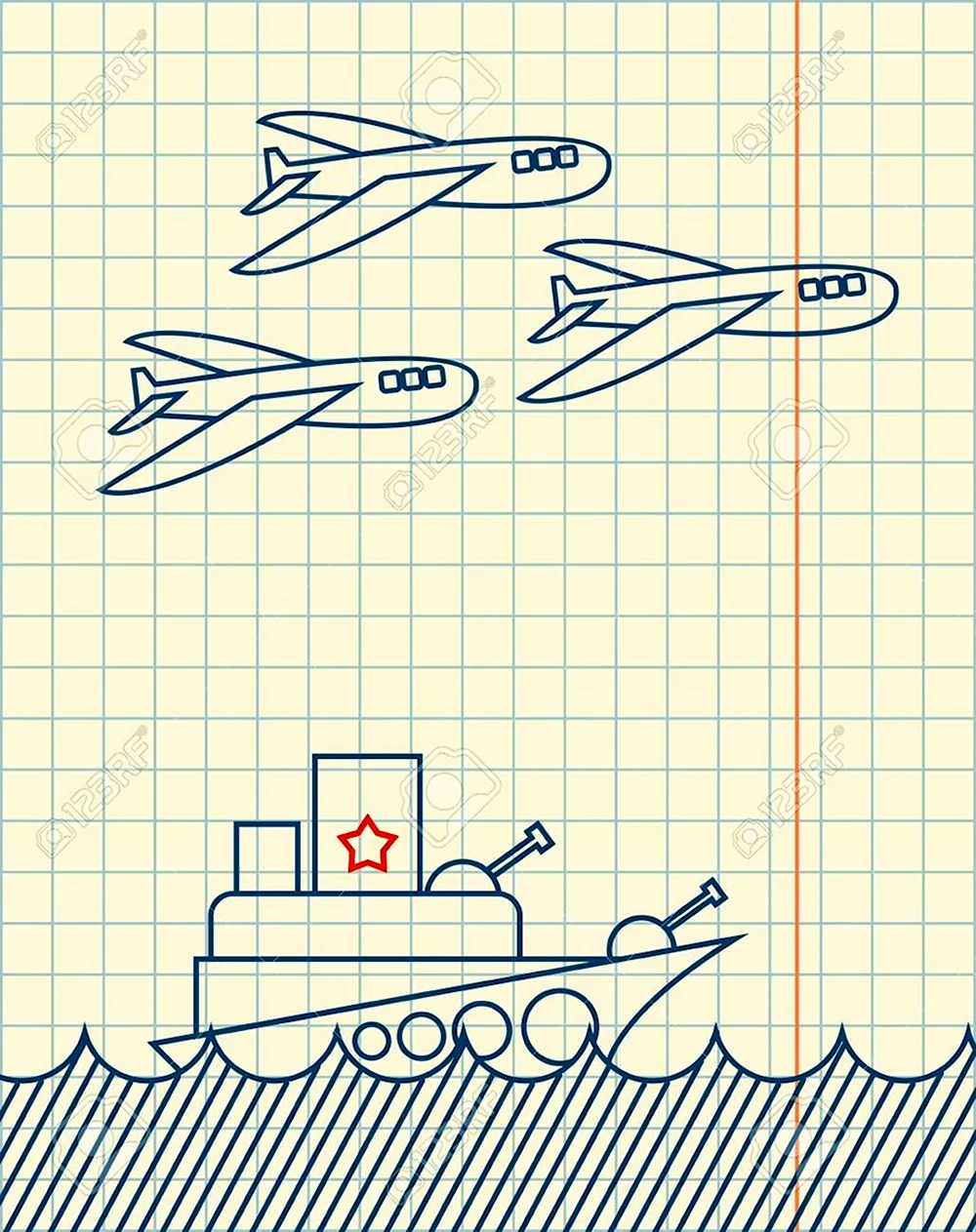 Корабли и самолеты рисунок