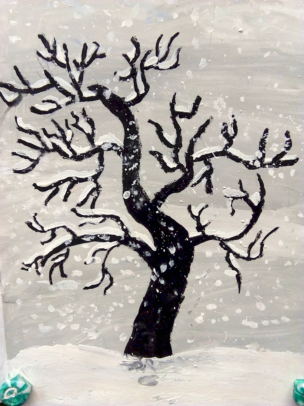Красивое развесистое дерево зимой рисование в старшей группе