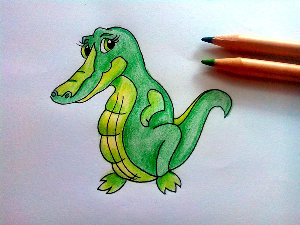 Крокодил цветными карандашами