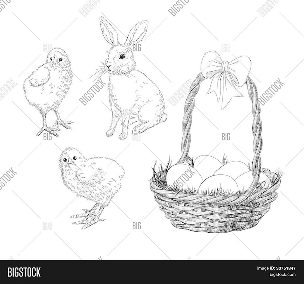Кролик с цыплятами иллюстрация