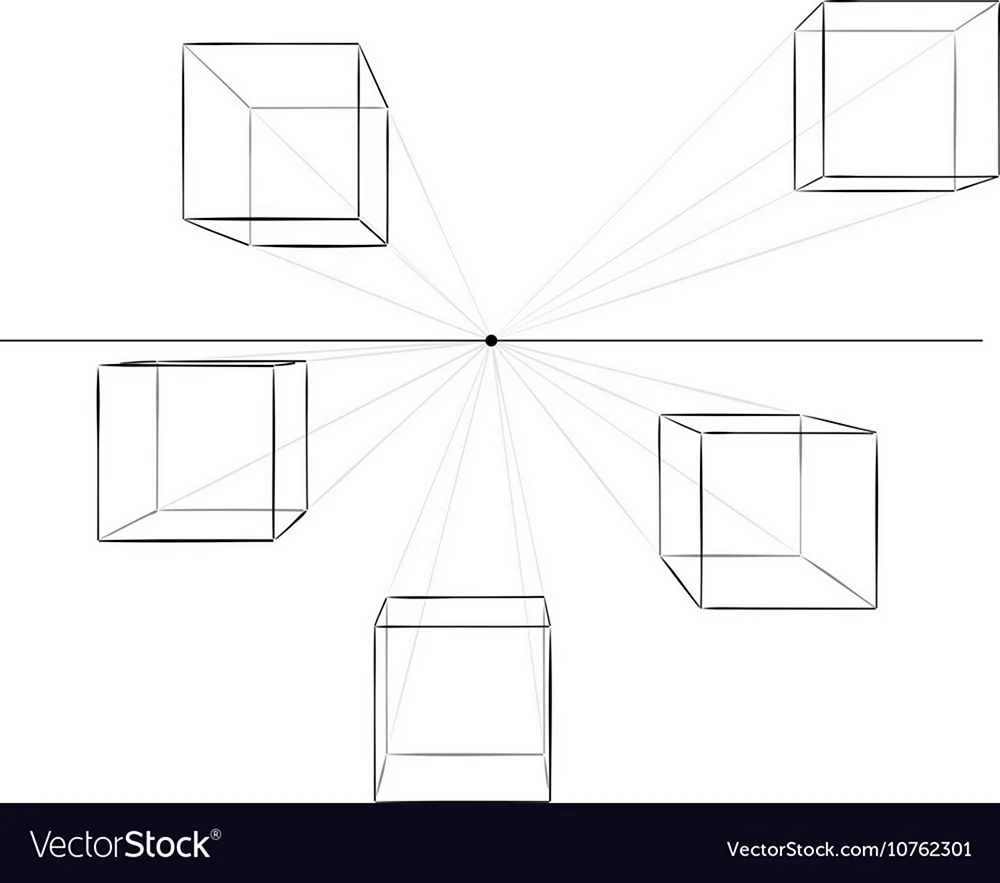 Куб в перспективе и сбоку