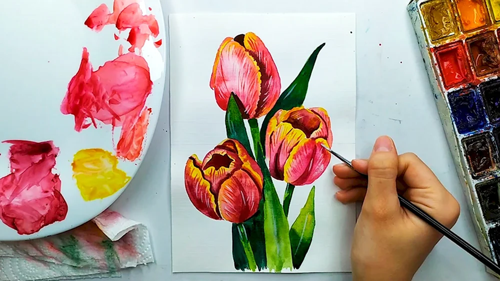 Лайфхаки для рисования красками тюльпаны