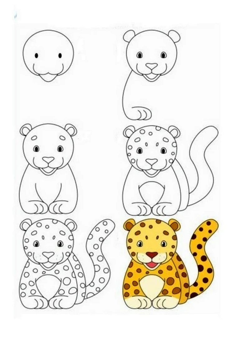 Леопард пошаговое рисование для детей