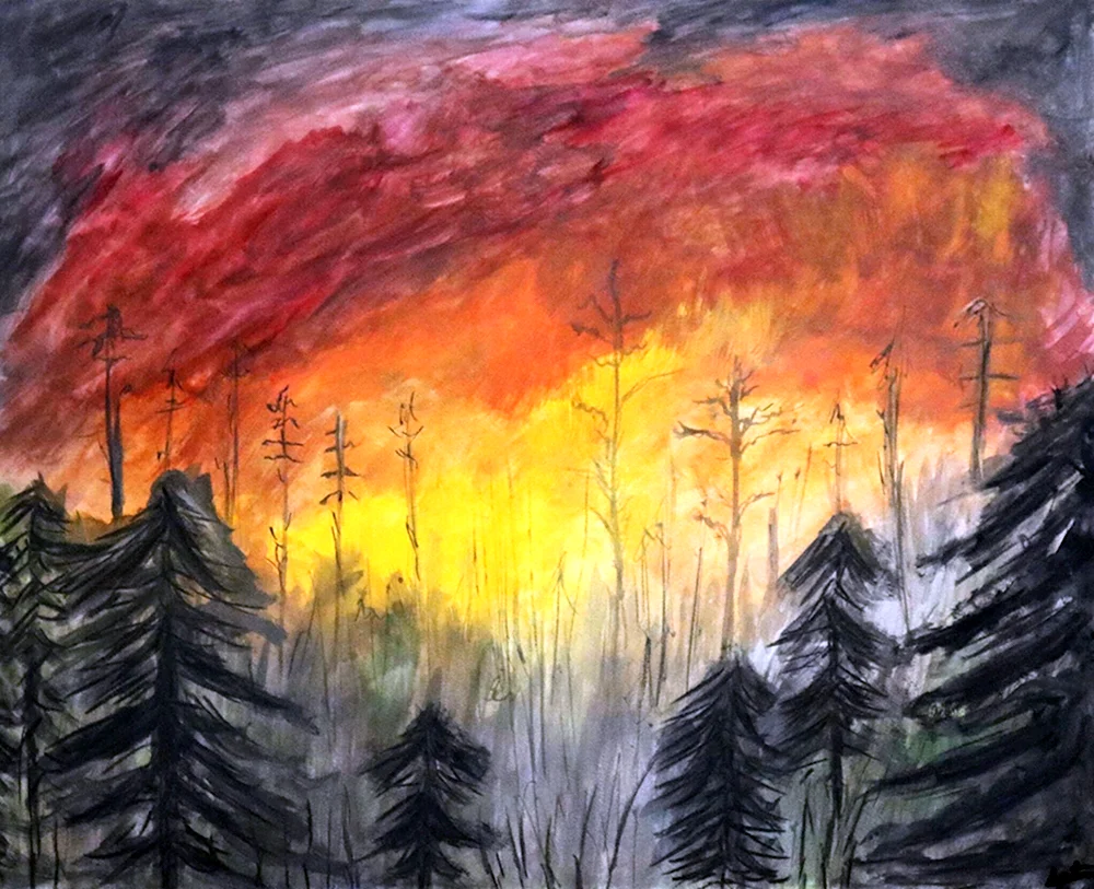 Лесной пожар живопись