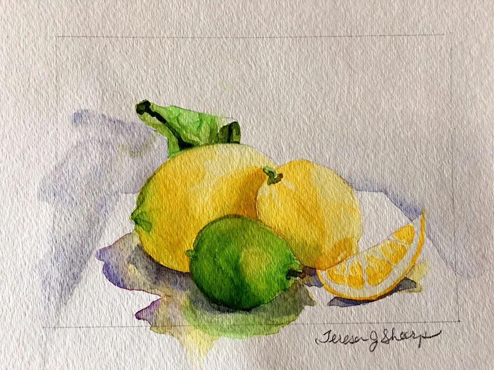 Лимон рисунок акварелью