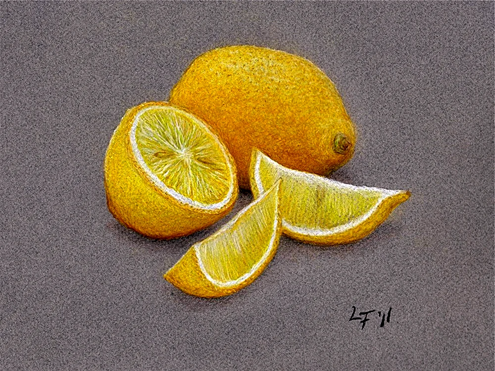 Лимон цветными карандашами