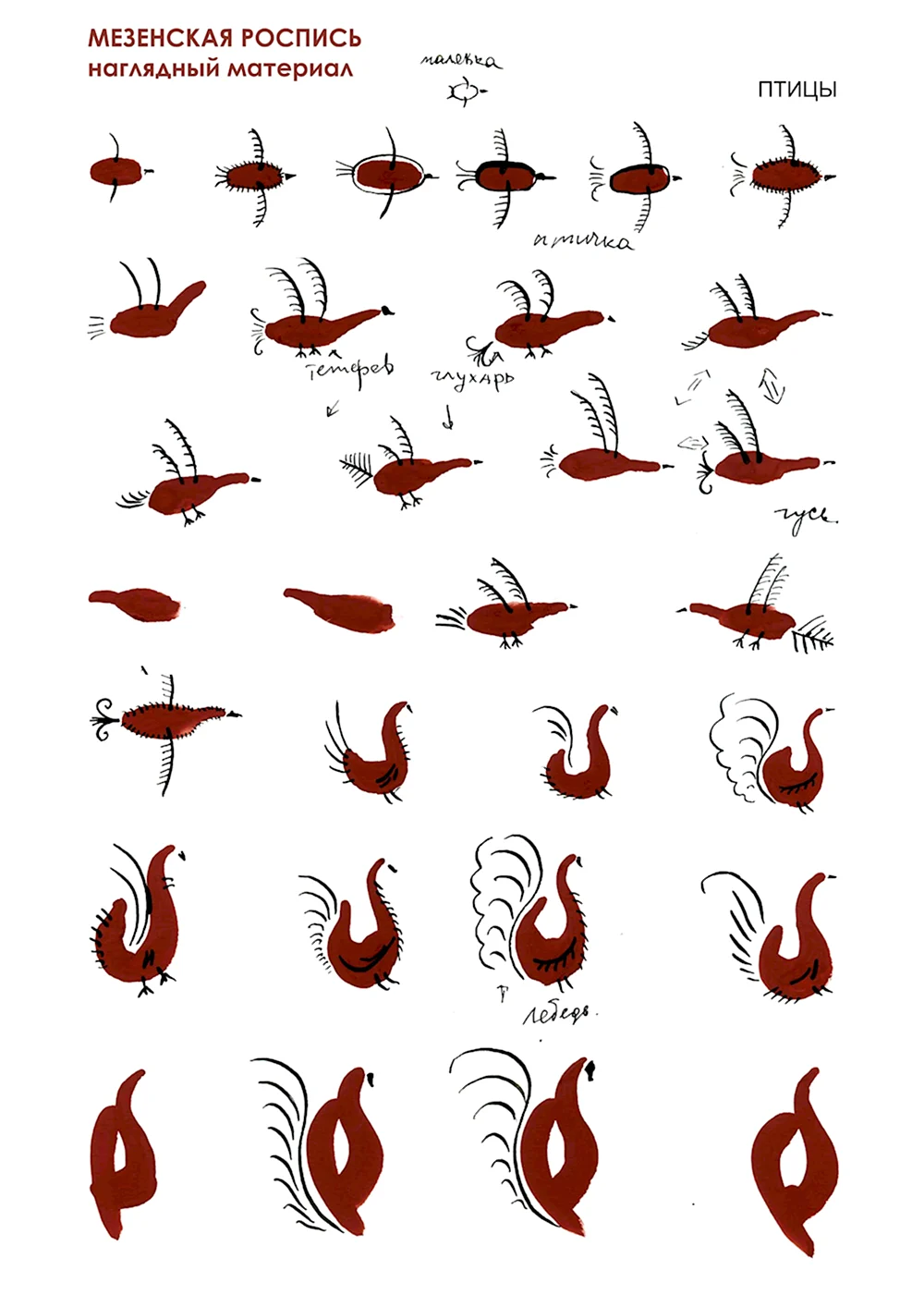 Мезинская роспись птицы